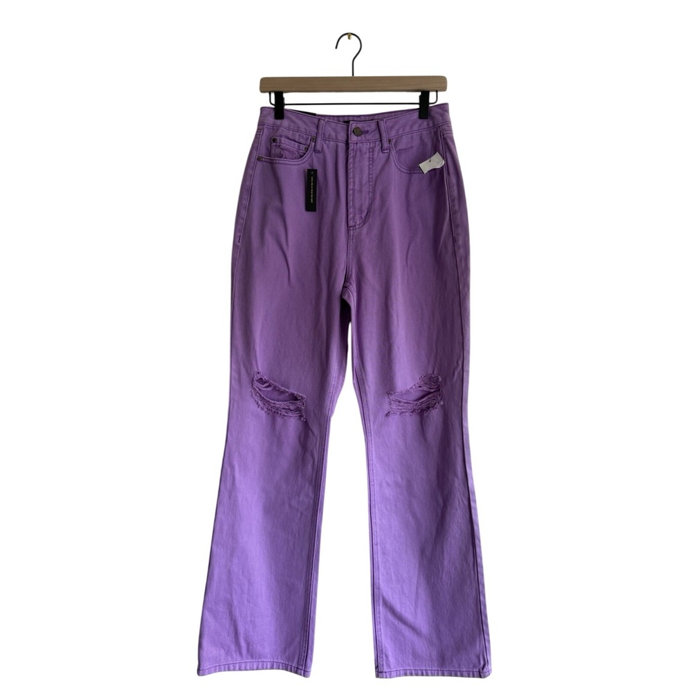 AFRM Oden Jeans Women 28 Purple High Rise Wide Leg Distressed Cotton Streetwear